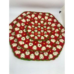 Set of 3 Six Sided Polygon Handmade Placemats, MCM Christmas Mats, Coasters, Dec